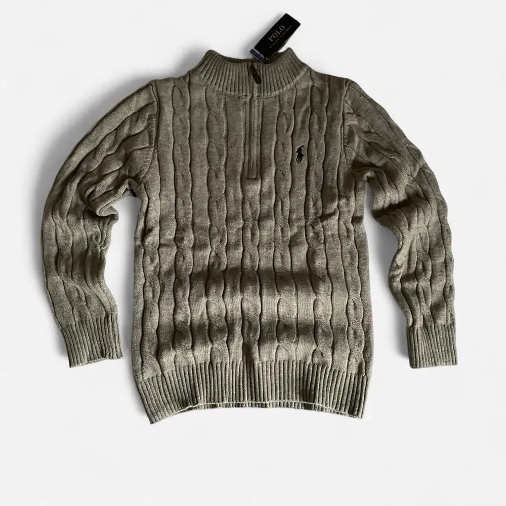 Polo Ralph Lauren grey cable knit cotton quarter zip sweater